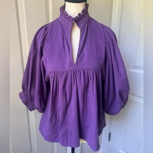 NEVER A WALLFLOWER Blouse Women's High Neck Top Purple size Small
